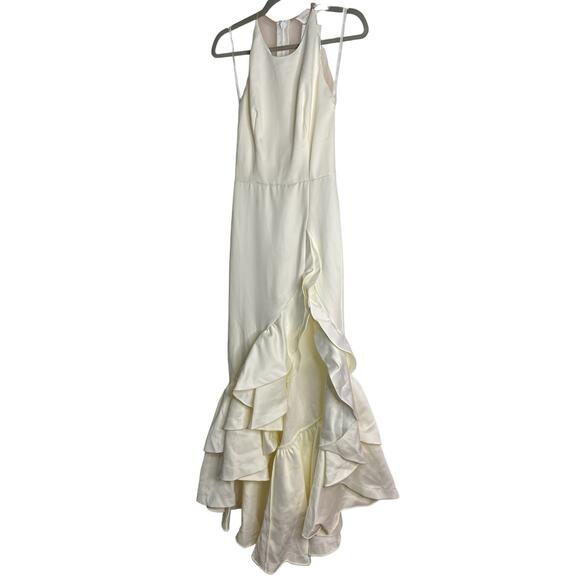 Bronx & Banco Paros Gown Silk Ruffle Hem Pearl Embellishments Bridal White Small - Picture 6 of 14